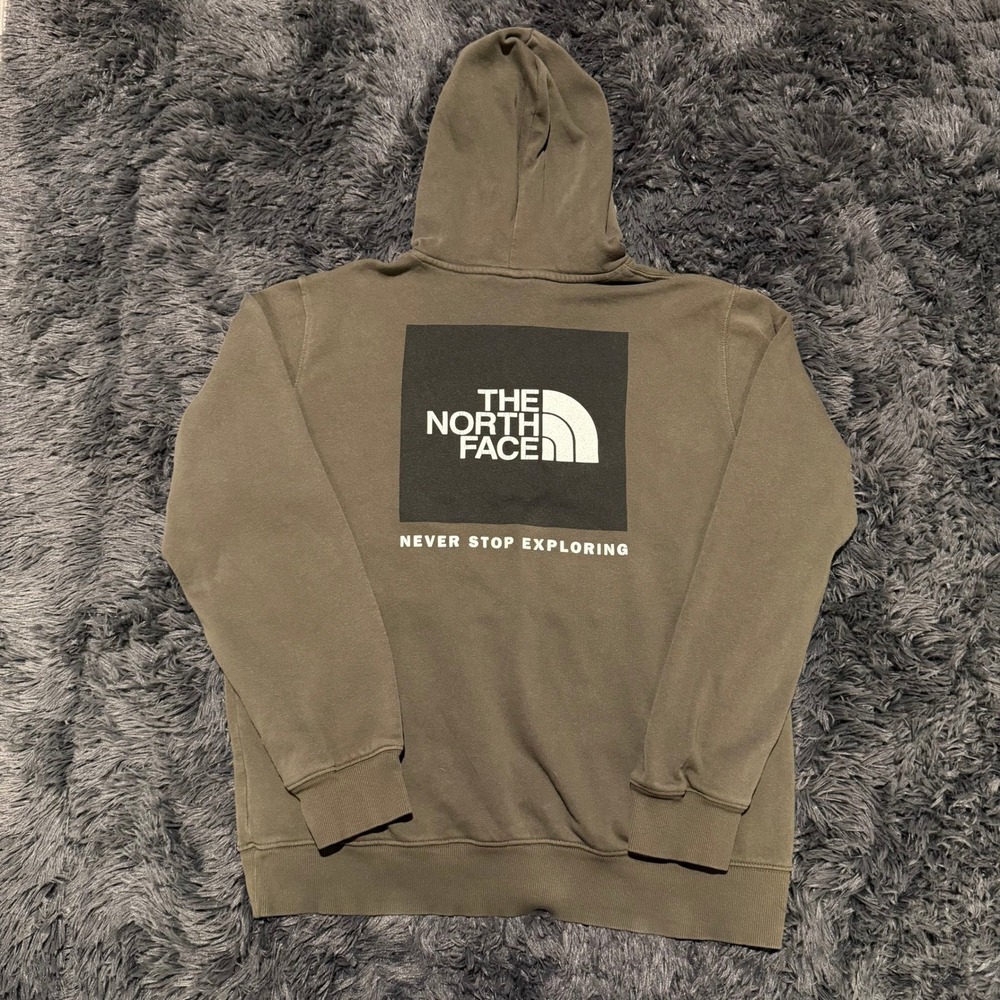 The North Face Mens Box Logo Hoodie Olive Green Never Stop Exploring Large